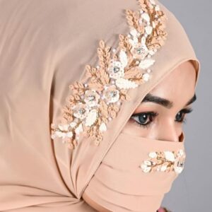 BEIGE WEDDING HIJAB WITH MASK