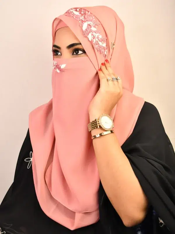PINK  WEDDING HIJAB WITH NAQAB