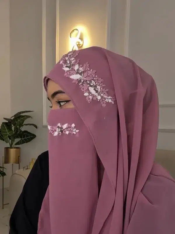 LAVENDER WEDDING HIJAB WITH NAQAB