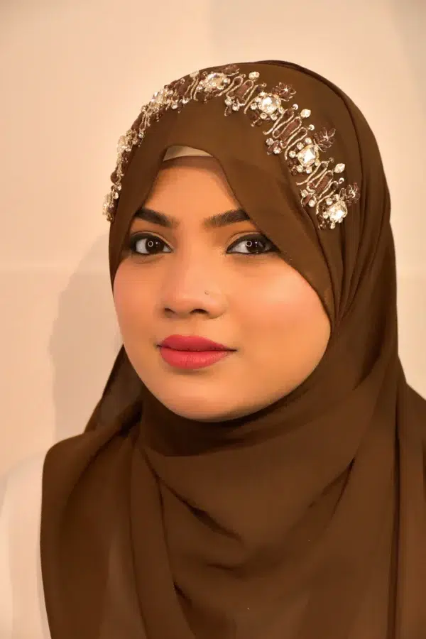 Brown Handwork Partywear Diamond Premium Hijab Luxury Scarf