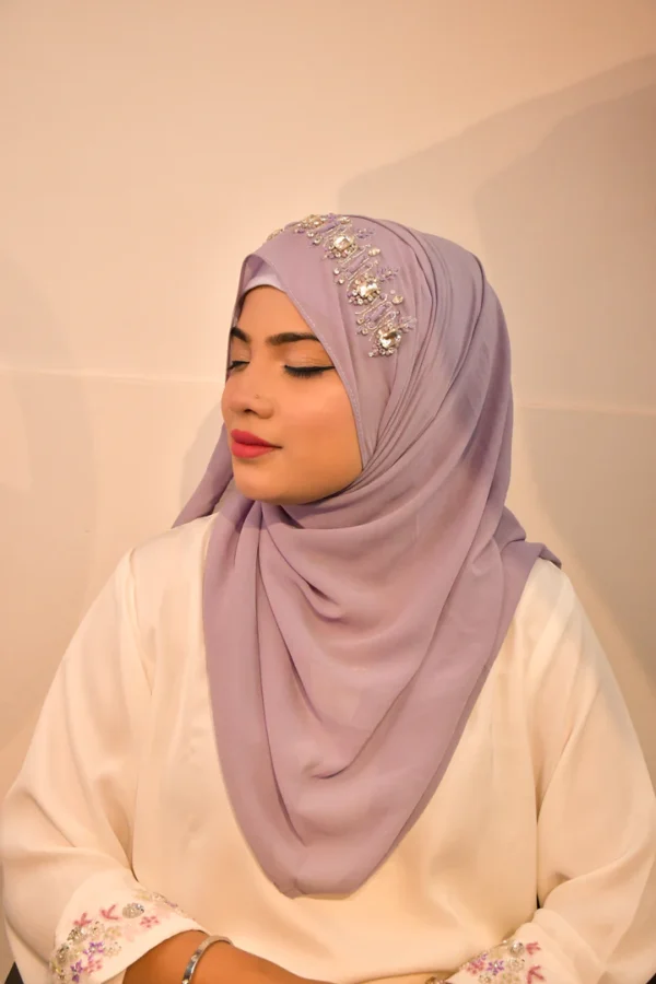 Light Lavender Handwork Partywear Diamond Premium Hijab Luxury Scarf