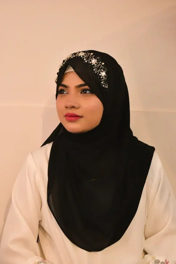 Black Handwork Partywear Diamond Premium Hijab Luxury Scarf