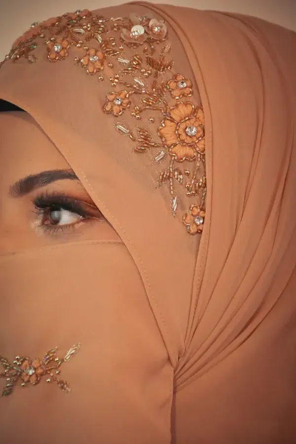 BEIGE LUXUARY HIJAB WITH NAQAB - Image 2