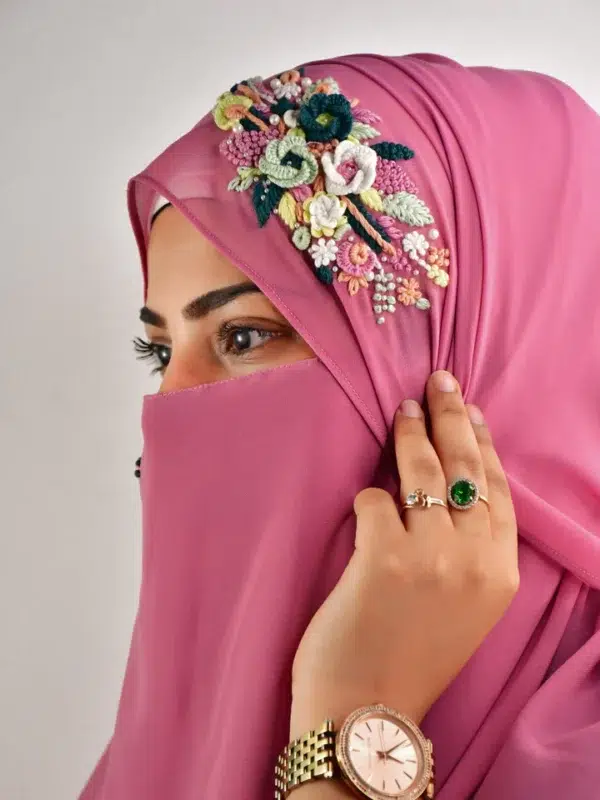 Pink Threadwork Hijab With NAQAB