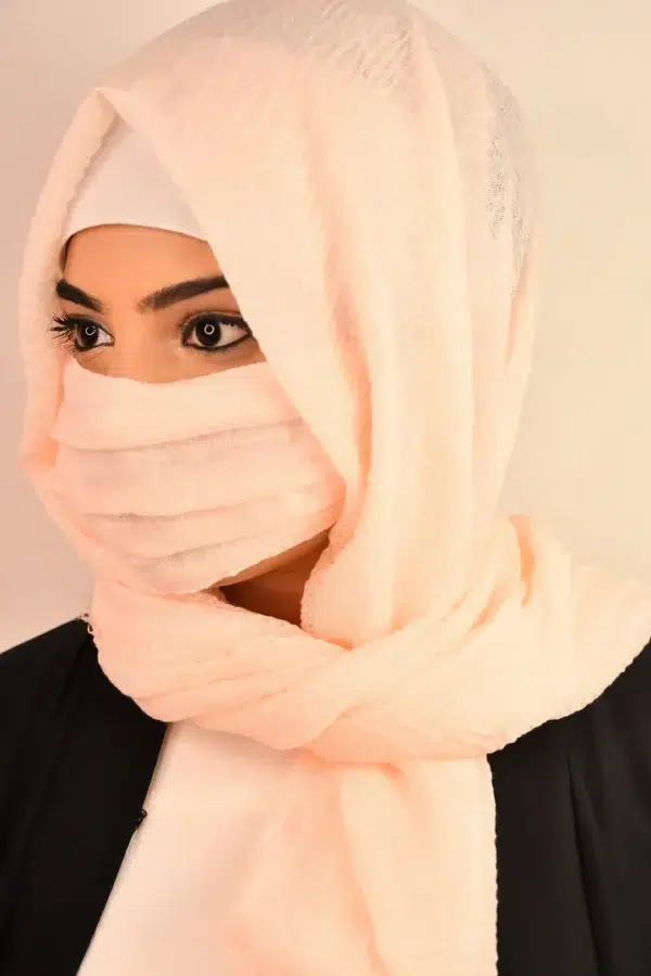 Beige Crinkle Cotton Daily Wear Hijab With Mask
