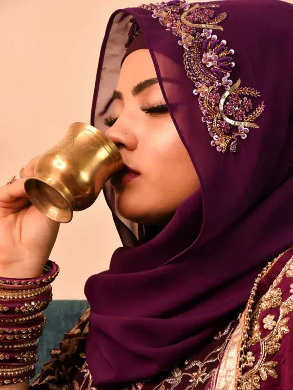 Purple Zardozi Golden Bridal Intricate Hijab Premium Luxury Hijab - Image 2