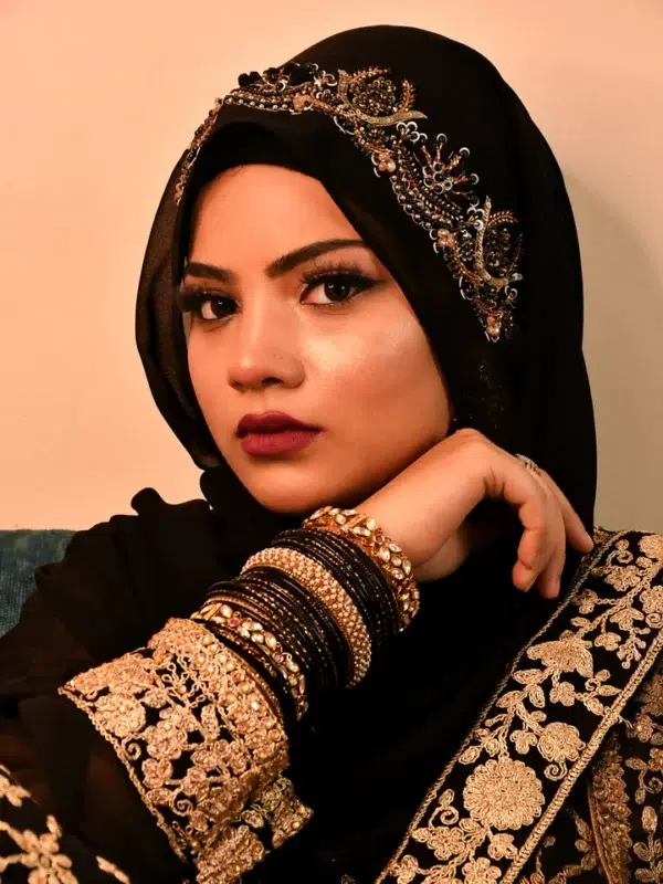 Black Zardozi Golden Bridal Intricate Hijab Premium Luxury Hijab