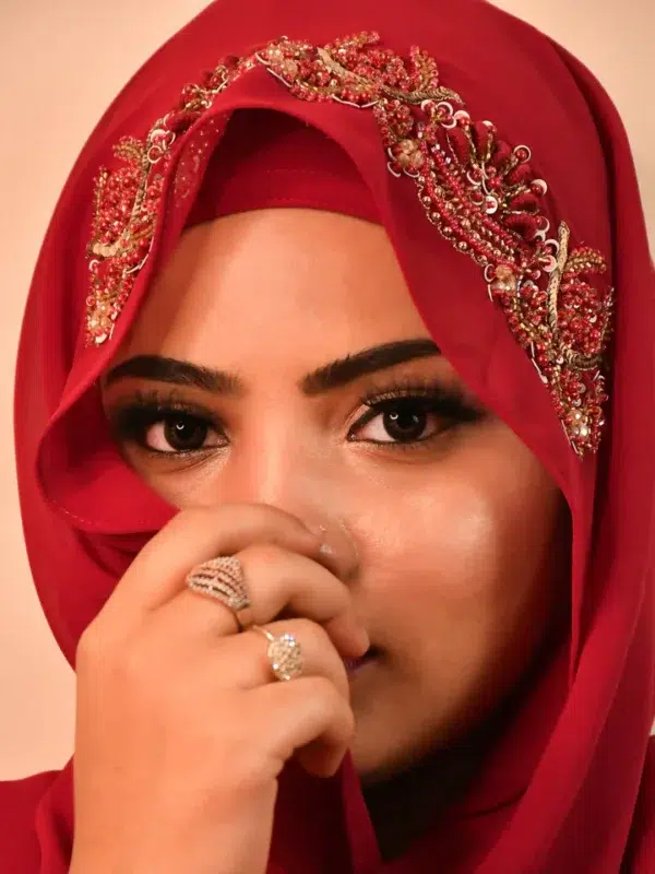Red Zardozi Golden Bridal Intricate Hijab Premium Luxury Hijab