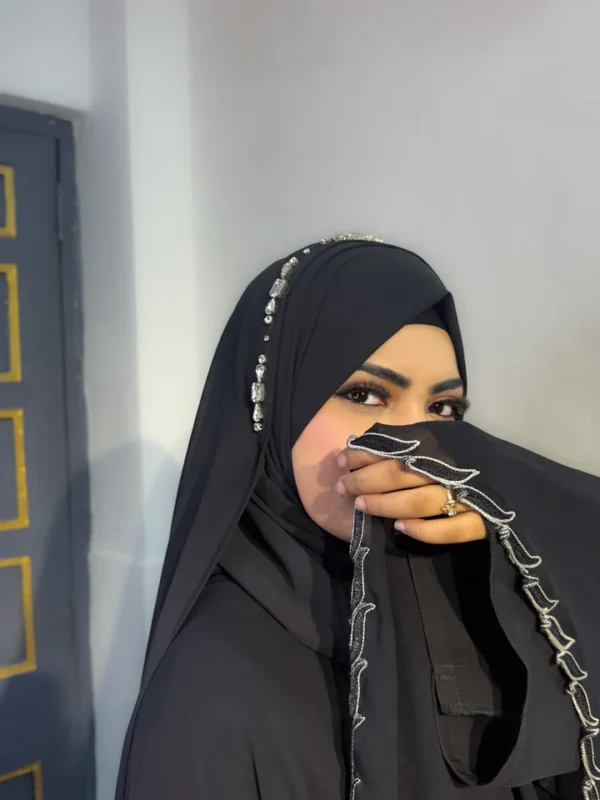 BLACK Diamond Studded Premium Full Coverage Chiffon Hijab Scarf - Image 2