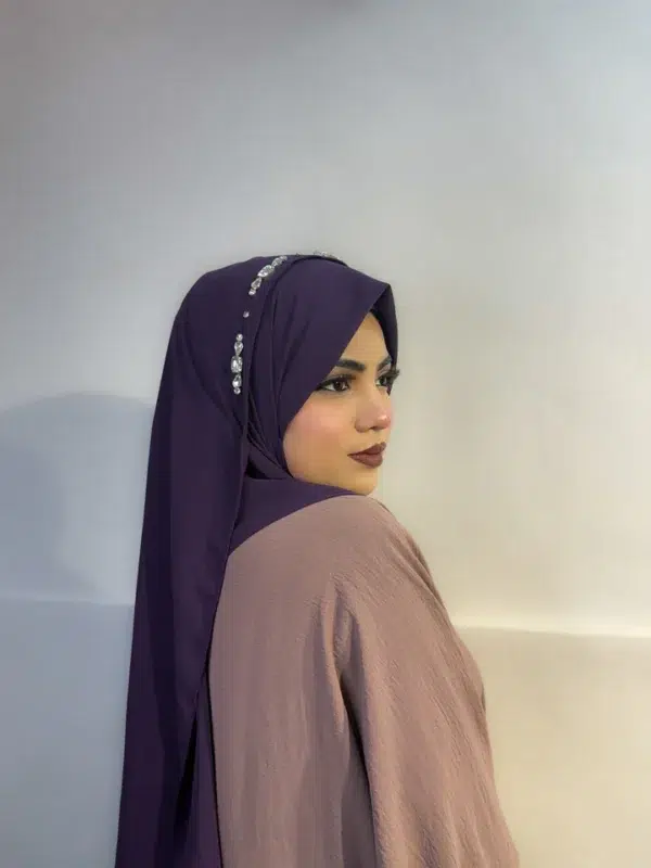PURPLE Diamond Studded Premium Full Coverage Chiffon Hijab Scarf - Image 2