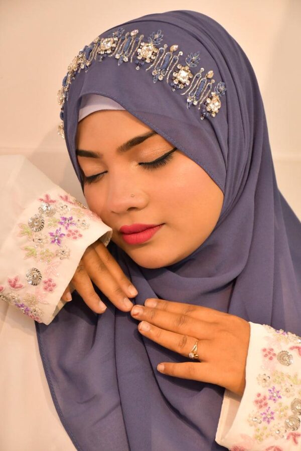 Purple Handwork Partywear Diamond Premium Hijab Luxury Scarf