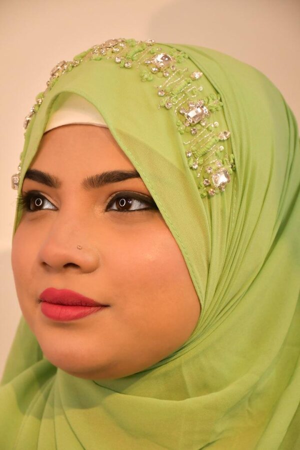 Green Handwork Partywear Diamond Premium Hijab Luxury Scarf