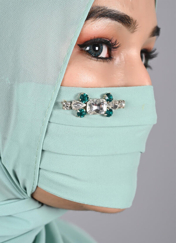 GREEN  Rhinestone Hijabs With Naqab